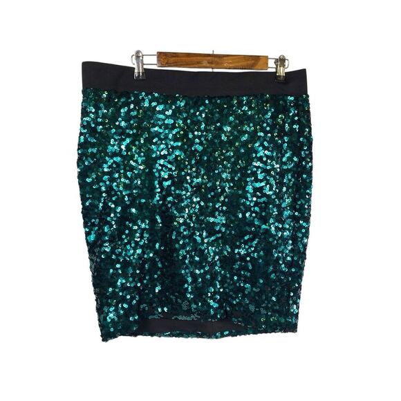 Torrid Skirt Size 1 1X Green Sequin on Black Glam Y2K Sparkle Mermaid Concert - Picture 4 of 9